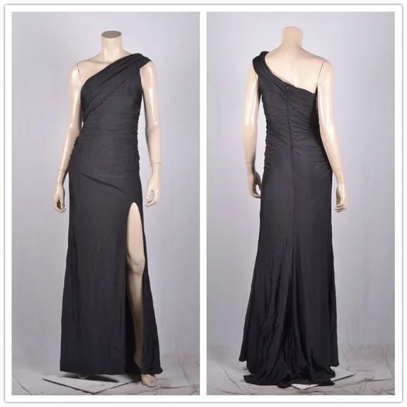 La Femme One-Shoulder Shiny Jersey Gown - Picture 2 of 3